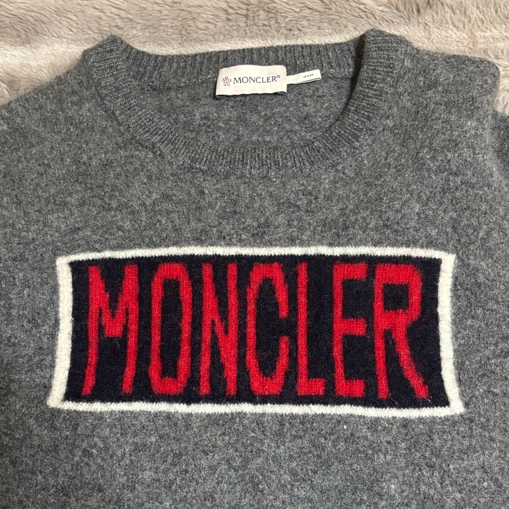 Moncler Charcoal and Crimson Crewneck Sweater. Previously ❤️